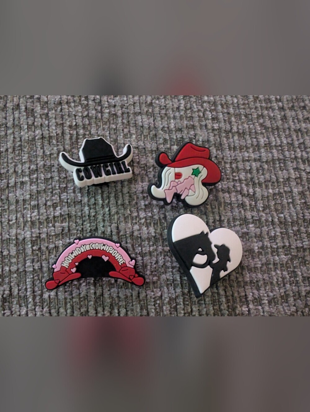 Cowgirl Hat and Heart Shoe Charms Red, Black, White, Pink Western 4 Croc Charms